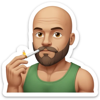Muscular bald dad with a beard smoking weed sticker