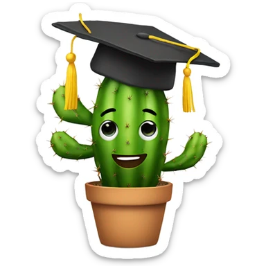 A cactus with a smiling face and a graduation hat  sticker