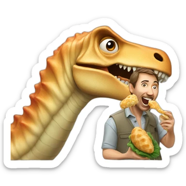 crazy man eating perogis on a dinosaur sticker