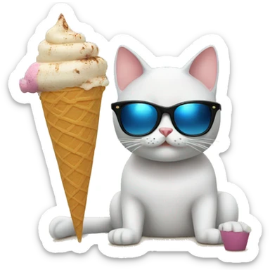 On the beach, a cat with sunglasses eats ice cream sticker