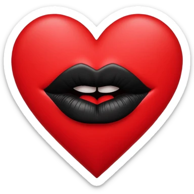 A solid red gradient heart, with three black lipstick kiss marks of different angles printed on it, retro matte texture, high contrast, clean edges, sticker style, romantic and sexy vibe, minimalist 2D illustration, no background
 sticker
