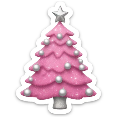 Pink Christmas tree with white and silver sparkly ornament  sticker