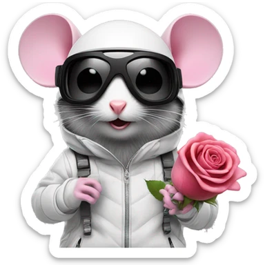Snowboarding mouse with rose googles, Black visior  sticker