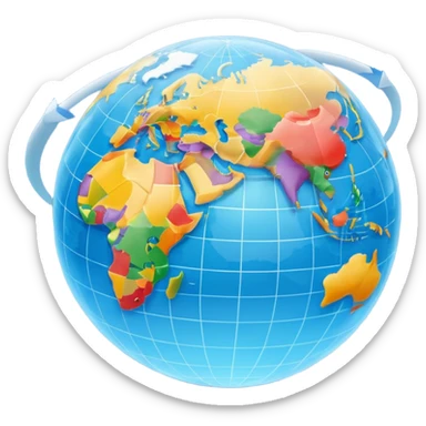 Create a realistic emoji of a text flying around an earth ball. the text includes multiple languages or language signs sticker