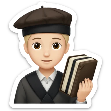 a boy with kippa and not a hat putting on tefillin sticker