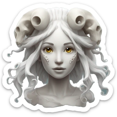 goddess princess beautiful face  portrait ram skull zbrush sculpt. jellyfish  sticker