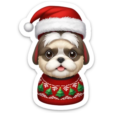 Small all OVER dark grey faced shih tzu christmas sweater hat sticker