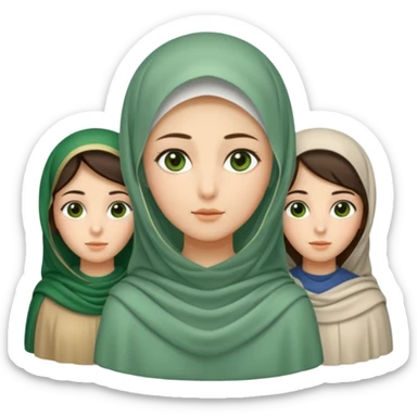 Three veiled girls, one of whom is tall and slightly brunette and has a slightly elongated face, the other is short, her face is oval and she has small eyes, her face is wheat to white, and the last one has an oval face and has beautiful green eyes. sticker