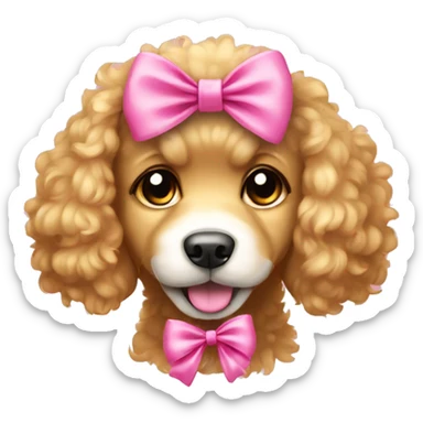 Golden curly fur puppy with pink bow sticker