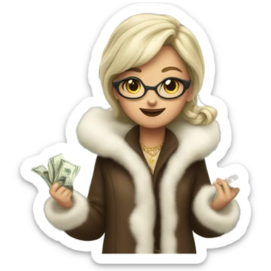 girl wearing fur coat and throwing dollar bills, luxurious  sticker