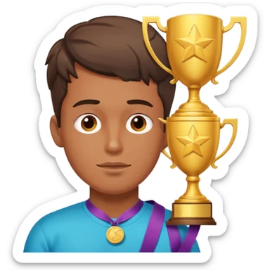 a dude dreaming of something successful, expressive face, thought bubble with a trophy or gold medal, vibrant colors sticker