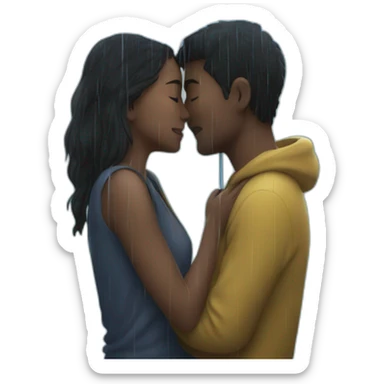 two people kissing under the rain sticker