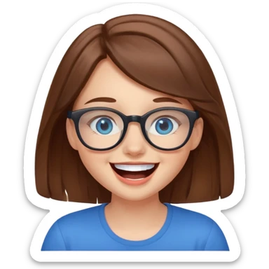 cute brwonhear girl with blue eyes and glasses is laughing sticker