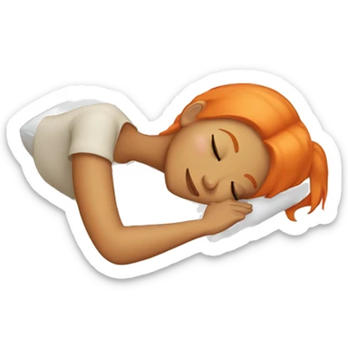 Tan girl with orange hair sleeping on pillow in bed sticker