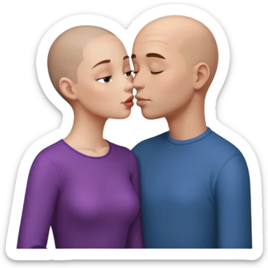 Tall Bald boy kissing girl who has straight brown hair sticker