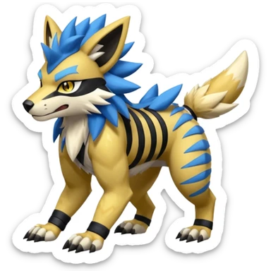 Shiny furry cool Zeraora-WereGarurumon-Obstagoon-fusion sticker