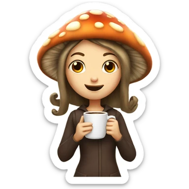 Mushroom girl holding a coffee sticker