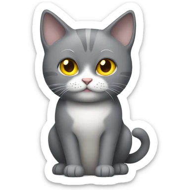 Gray cat with yellow eyes and a small white patch on chest sticker