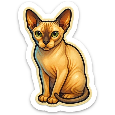 Canadian Sphynx cat with coloring as in the photo, sticker style, with a blue background sticker