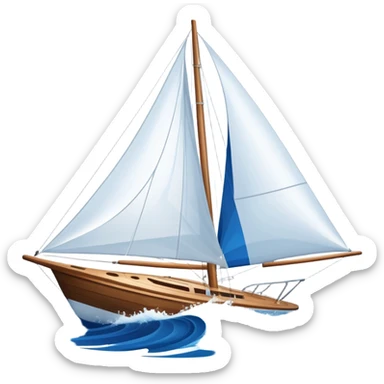 An icon featuring a sleek sailboat with billowing sails cutting through the waves. The design includes the boat's mast, a wind-filled sail, and water splashes, symbolizing the thrill and skill of sailing. Transparent background highlights the elegance and power of wind-driven sports. sticker