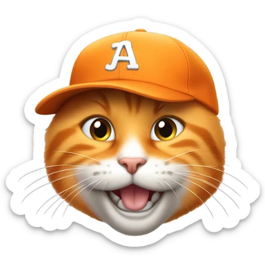 Happy Orange cat with a baseball hat sticker