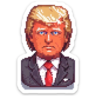 pixel art portrait of Donald Trump, iconic hairstyle, red tie, minimal details, no text sticker