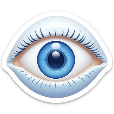 white capital letter O inside almond-shaped gradient eye with silver curved accents on both sides, on circular blue background, symbolizing vision and clarity sticker