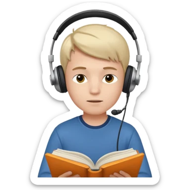 a boy wearing headphone and read book sticker
