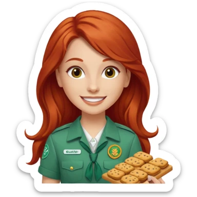 white girl scout with red long hair selling cookie at Wendy’s big sticker