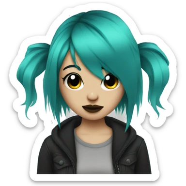 Emo girl with teal hair and a septum piercing sticker