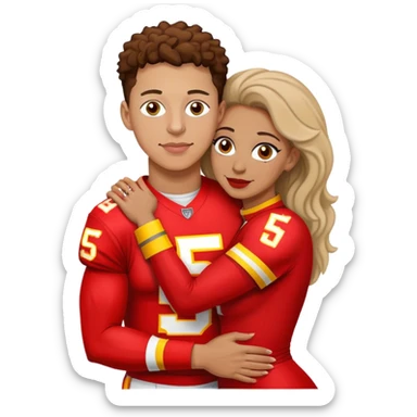 Ref hugging Patrick mahomes sticker