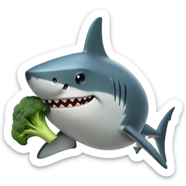 Shark with a top hat eating broccoli on an island sticker