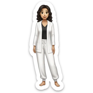 brunette girl with dark hair, in a white robe and high-dressed black sweatpants sticker