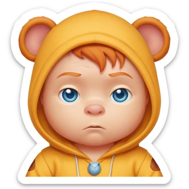 Grumpy ginger baby with blue eyes in Winnie the Pooh onesie sticker