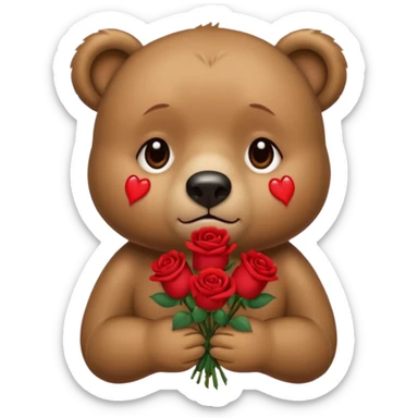 Cute bear with crying  eyes holding roses with this emoji expression  sticker