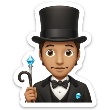 Man with top hat, cane and diamond tooth sticker