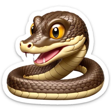 Cinematic Comical Chinese Water Snake Portrait Emoji, Head tilted dramatically with an exaggeratedly amused expression, featuring a striking, glossy scaled body with bold patterns and wide, expressive eyes filled with playful disbelief, Simplified yet hilariously expressive features, highly detailed, glowing with a slightly sassy aquatic glow, high shine, dramatic yet playful, stylized with an air of cheeky water mischief, soft glowing outline, capturing the essence of a spirited and over-the-top water snake that feels like it could slither its way into internet fame instantly! sticker