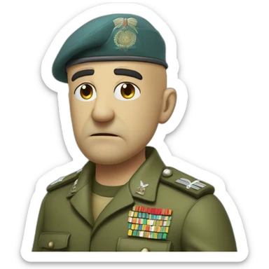 cyan beret bald angry 50 years old man no hair furious very angry frown with khaki idf uniform ultra furious sticker