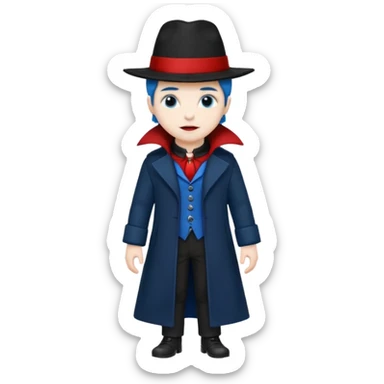Vampire with blue hat,black coat with read collared ,full body. sticker