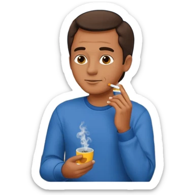 a man named Juani, dressed casually, smoking a cigarette on a house balcony, emoji style sticker