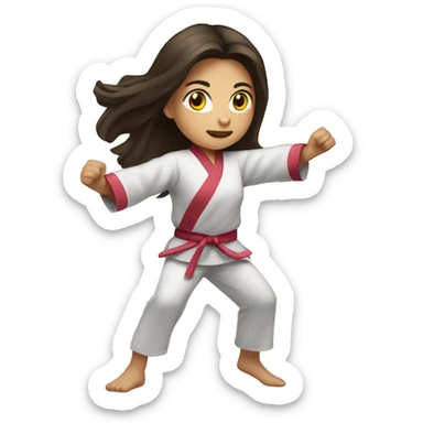 Girl doing power karate stance with her hands up and long, brunette hair sticker