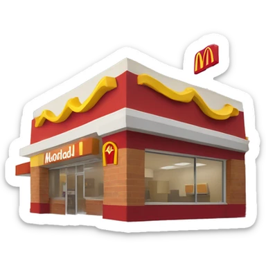 “McDonald’s store with the iconic golden arches, a red and yellow color scheme, and a simple, recognizable design that captures the essence of a fast food restaurant.” sticker