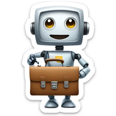 happy robot holds briefcase sticker