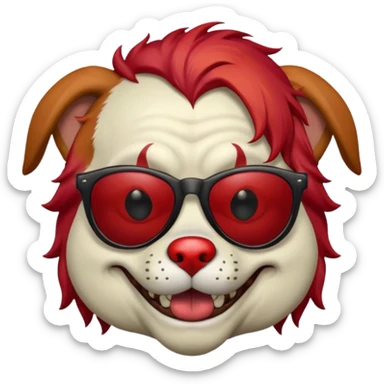Zombie dog with sun glasses and red hair and joker nose sticker