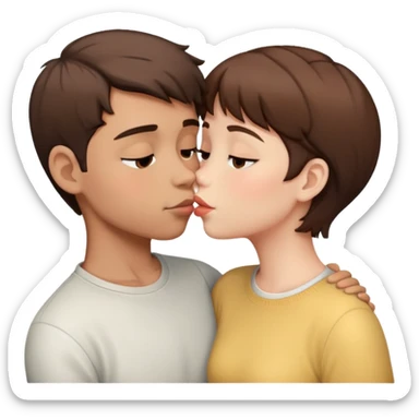 Couple boy and girl kiss . Girl with short hair , brown.  sticker