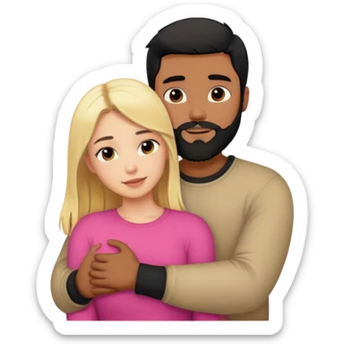 A cute couple blonde haired girl and black haired guy with beard hugging each other  sticker