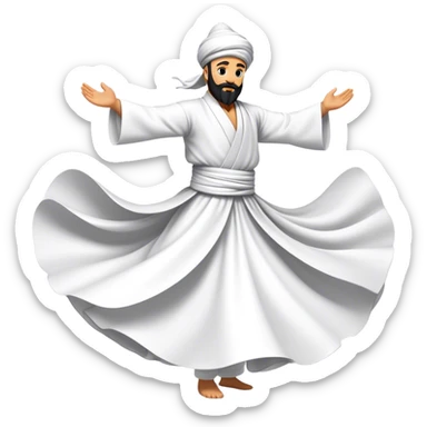 Cinematic Realistic Whirling Dervish Dance Emoji, depicted as a mesmerizing traditional Sufi dance scene with flowing robes and dynamic movement, rendered with vibrant textures and swirling mystical lighting that captures its spiritual energy. sticker