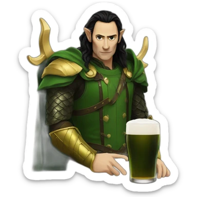 Loki straight arming a pint sticker
