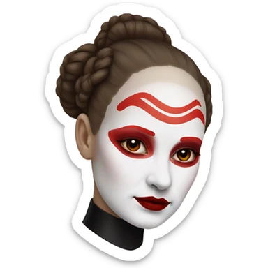 Queen Padmé Amidala, white face paint, red lips, one line underlip, two red pain points on the cheeks sticker