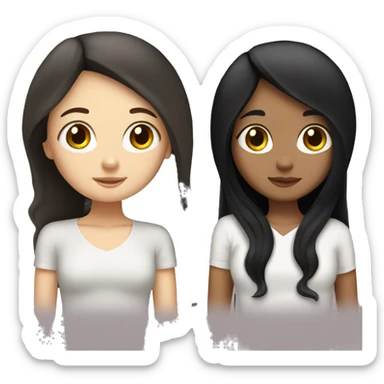 Two white girls with long black hair cuddling. sticker